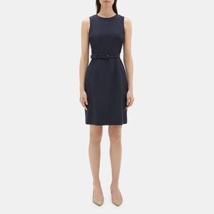 NWT Theory Dark Blue Belted Dress In Sevona Stretch Wool